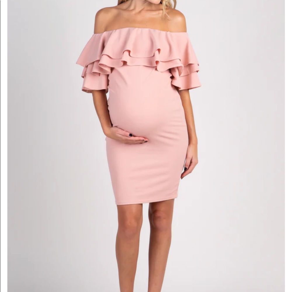 Pinkblush Dusty Pink One-Shoulder Ruffle Maternity Dress - Picture 2 of 4